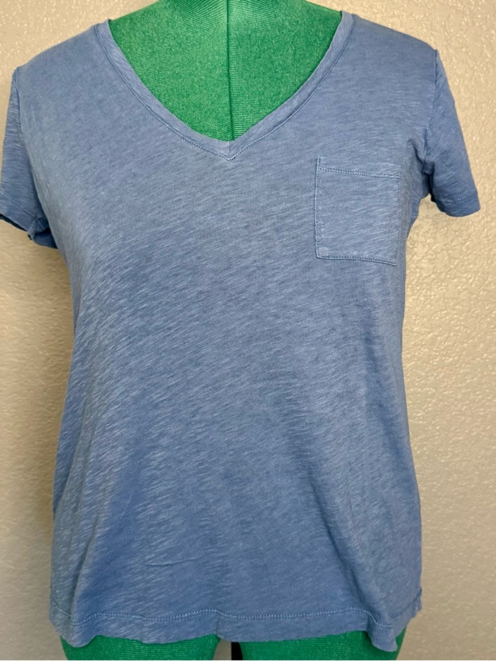 Madewell V Neck Pocket‎ Tee M Blue Slub Knit Short Sleeve
